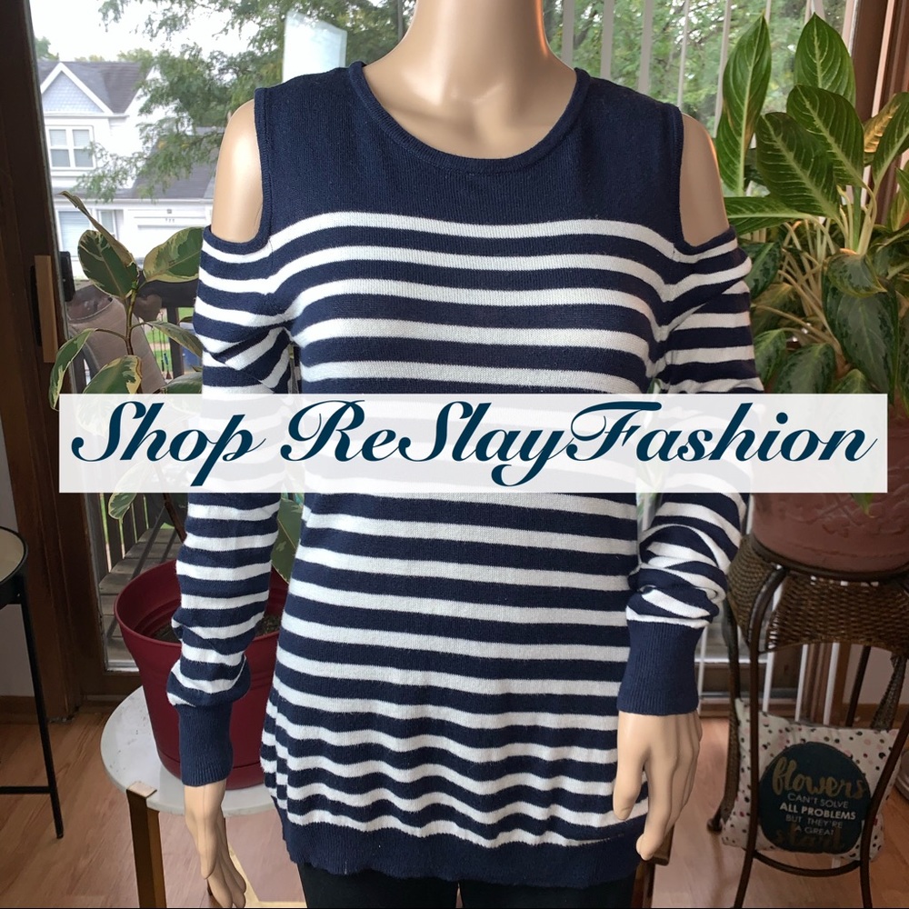 The Limited Stripe Open Shoulder Knit Top Sz Med.
